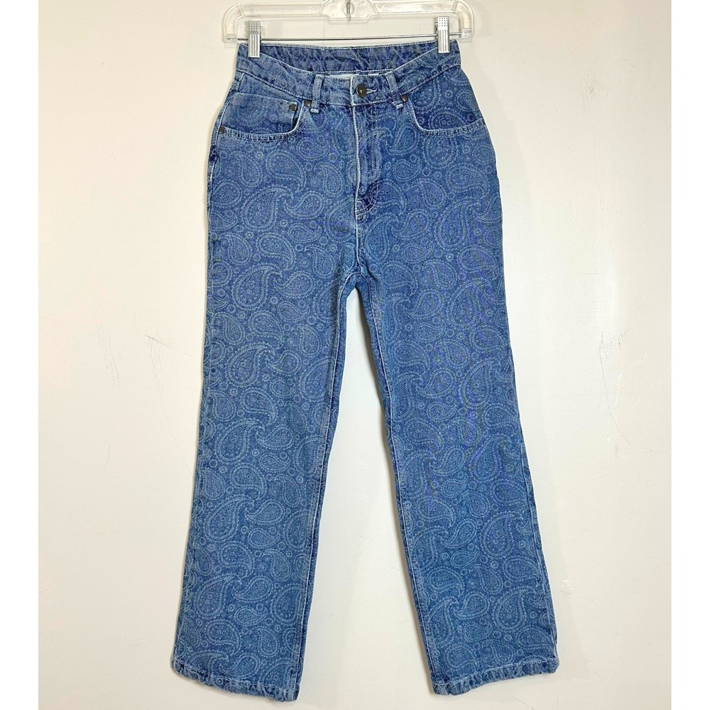 Ragged Jeans Paisley Print Denim Jeans 26 Retro Hippie Boho Style Straight Leg